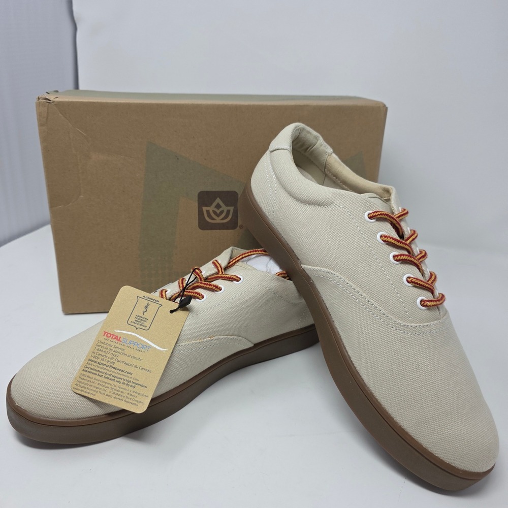 Spenco Pier Sneaker Mens‎ 9.5 EE Natural Canvas Orthotic Arch Support Minimalist